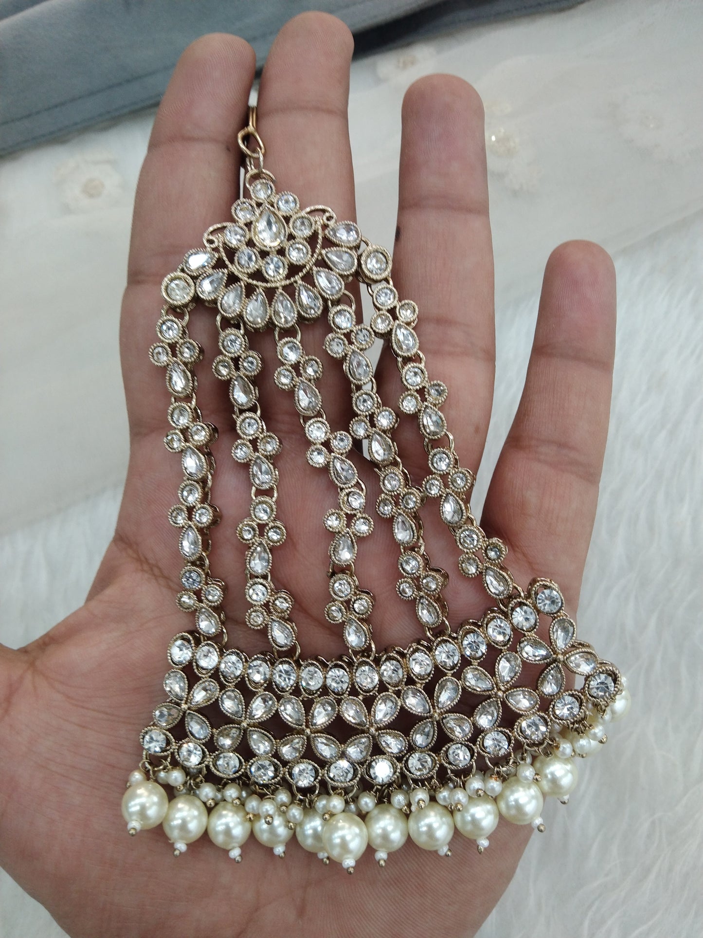 Gold finish Passa Jhumar Jhoomer Headpiece Bridal Passa/Hijab bika tilak Headpiece