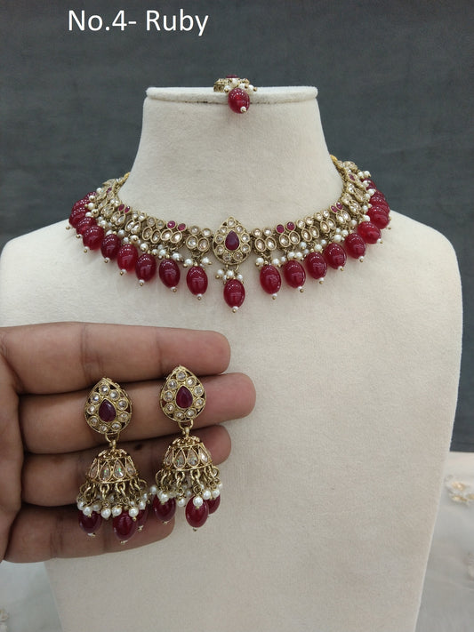 Antique Gold Ruby Necklace Set/ Necklace Set Jewellery set /Indian ruby necklace set/Bridesmaid Jewellery/Shina jewellery Set