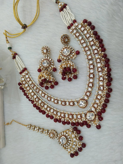 Indian Jewellery/ Gold maroon Bridal Kundan layered necklace Set Indian  Necklace