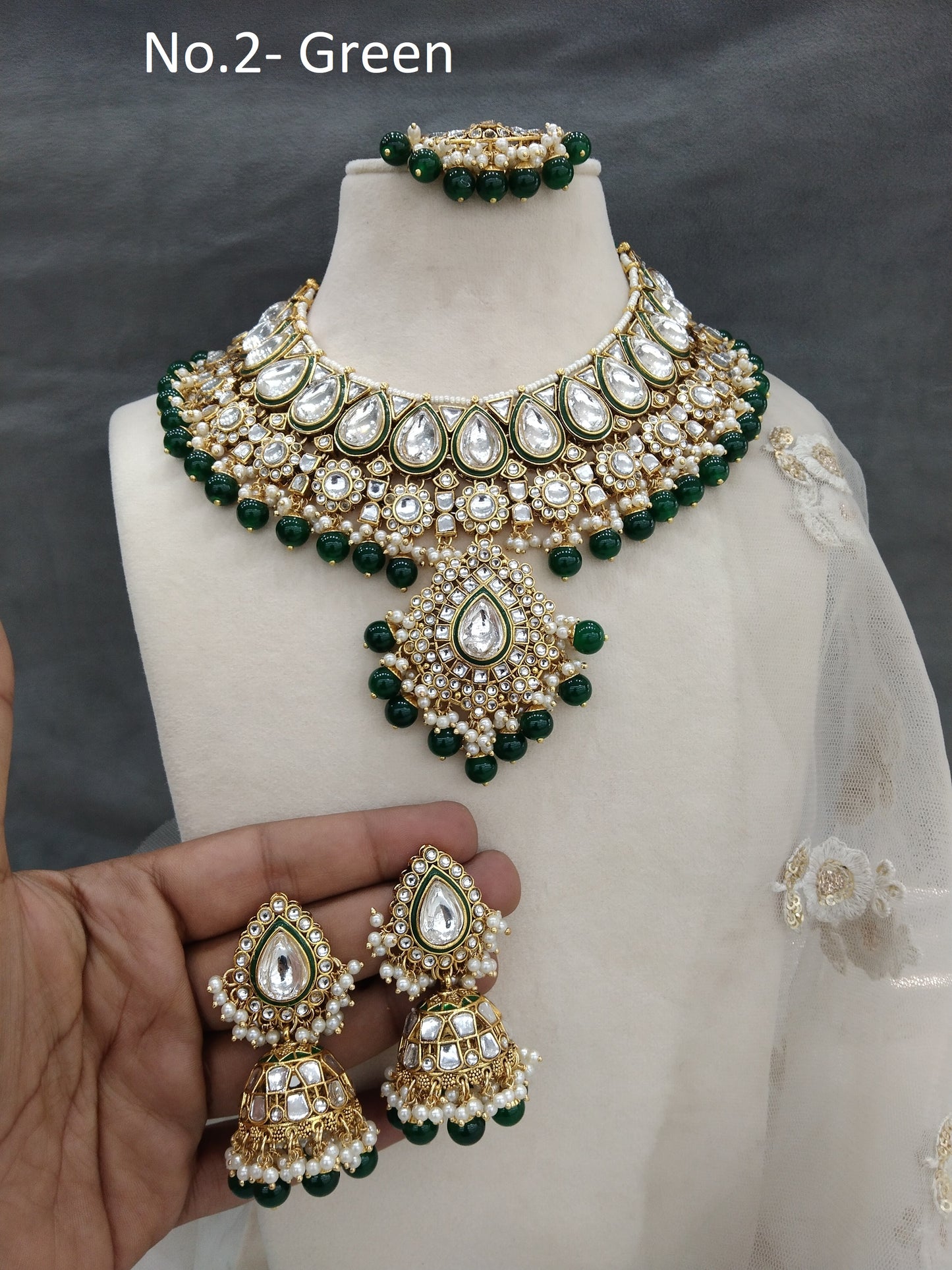 Gold Green Kundan Necklace Jewellery Set/ Gold kundan Indian jewellery kundan kity sets