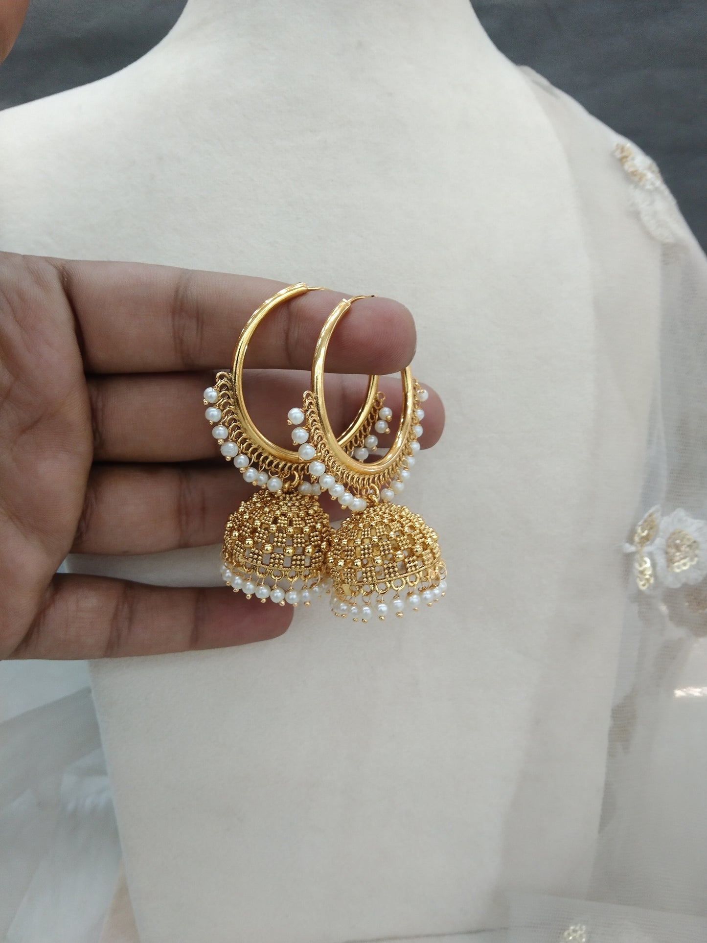Gold finish Balli Jhumka Earrings  /Indian Jhumka Set/Punjabi Indian Jewellery/Jhumki Set