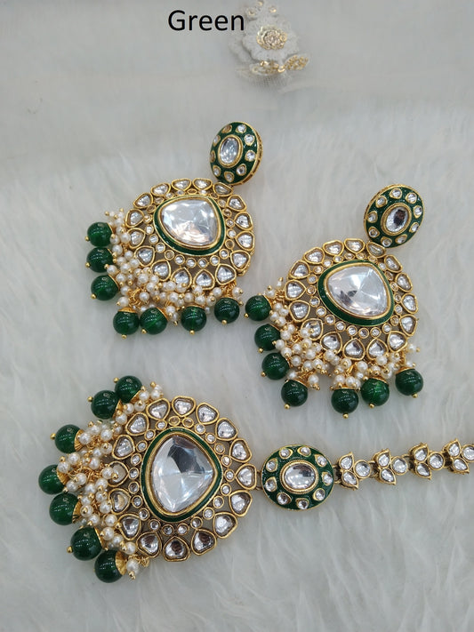 Indian Earrings tikka Jewelry/gold green Earrings tikka set/ bollywood Earrings meenaSet