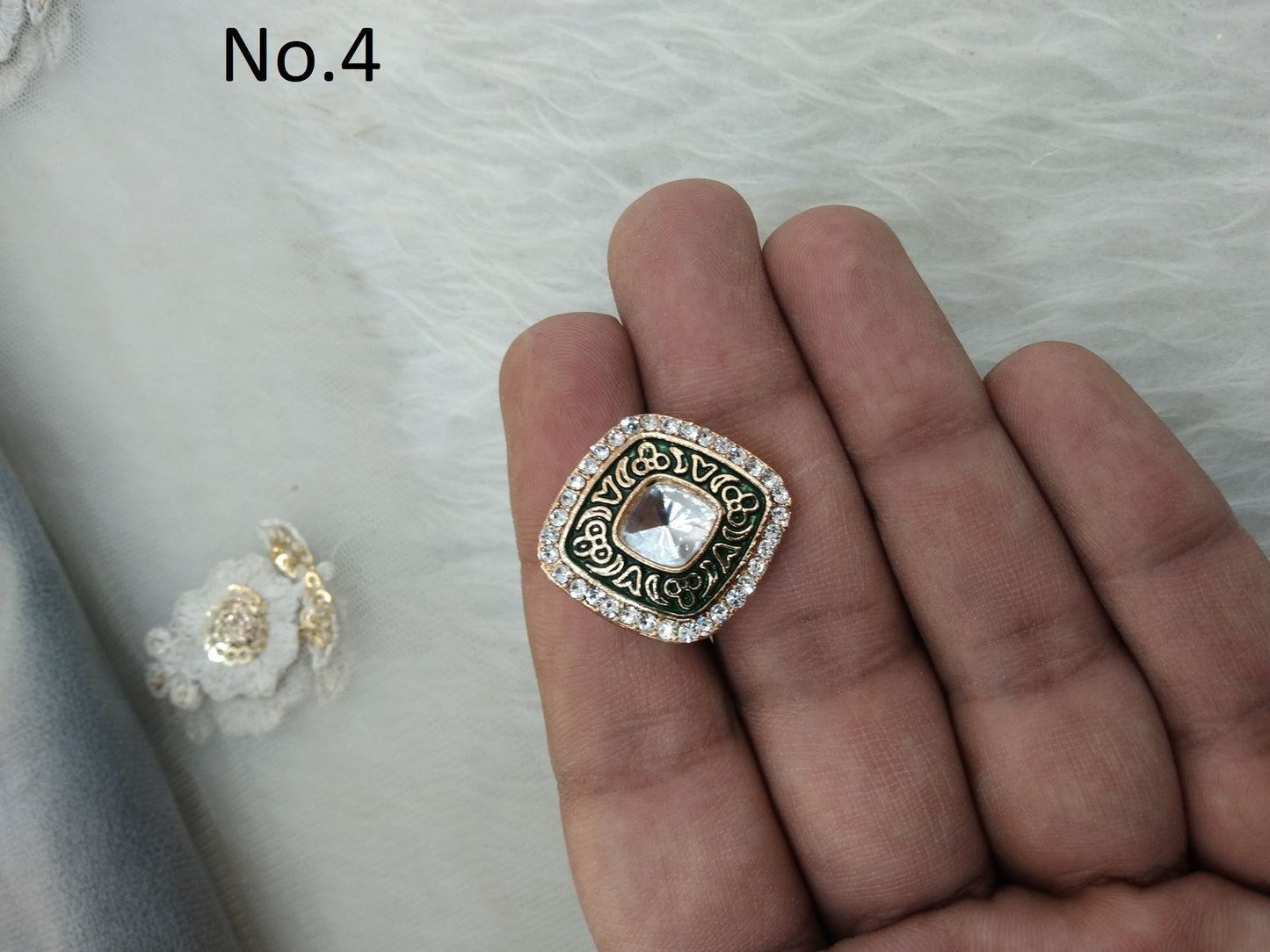 Indian Ring /Rose gold kundan ring/Finger rings Big round bridal ring hand accessory/lairi