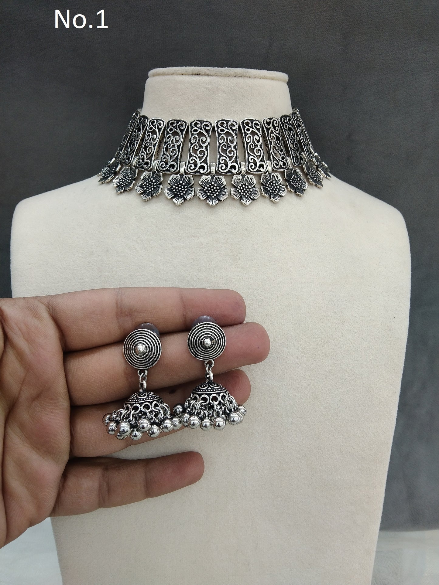 Oxidiertes Silber Halskette Set / antik Silber Tribal Indianer Braut Seema Schmuck