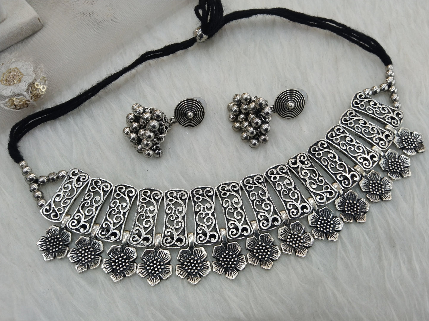 Oxidiertes Silber Halskette Set / antik Silber Tribal Indianer Braut Seema Schmuck