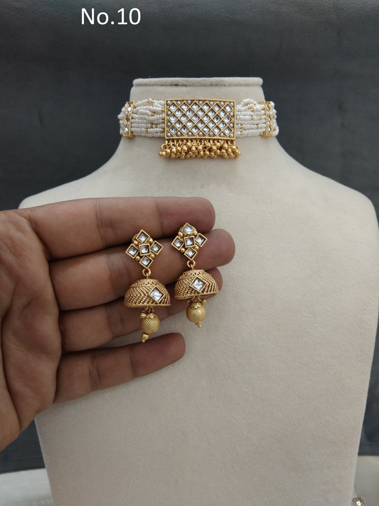 Choker Set Polki indian  Jewellery Necklace Set/ Gold Finish bini Indian bridal Jewellery
