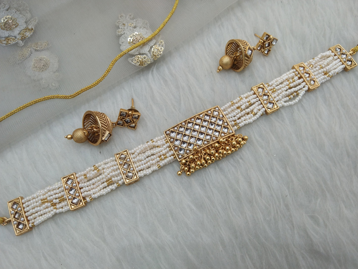 Choker Set Polki indian  Jewellery Necklace Set/ Gold Finish bini Indian bridal Jewellery