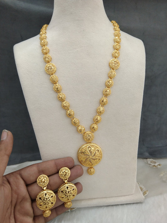 Gold long necklace Jewellery Set/ 1 gram gold necklace set Indian selva Jewellery