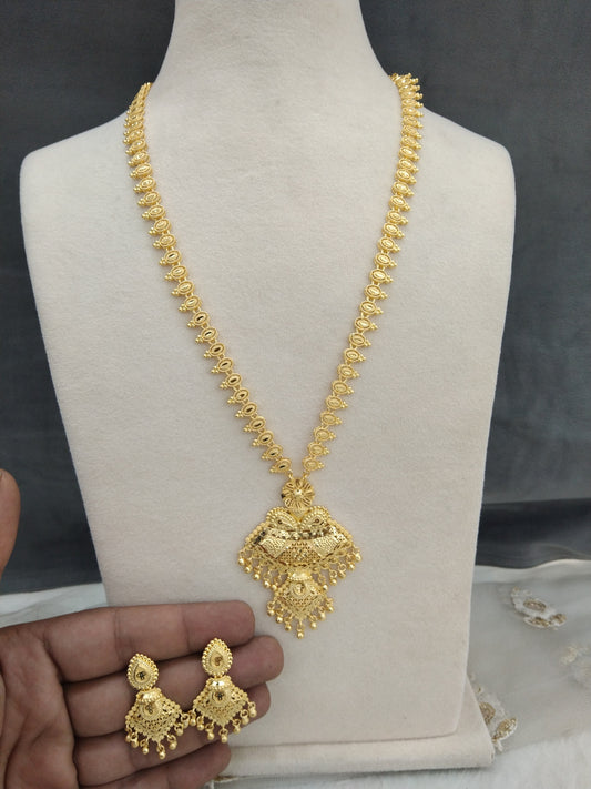 Gold long necklace Set/ 1 gram gold necklace set Indian selva Jewellery