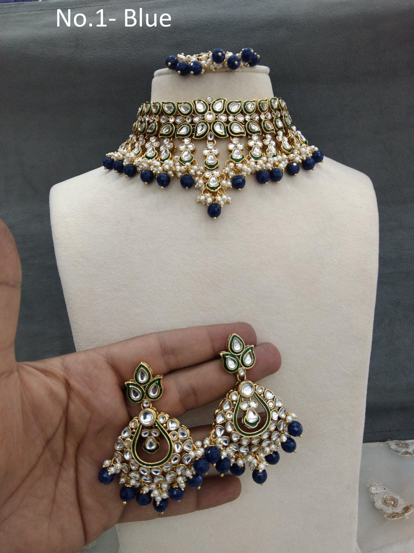 Blue Indian Jewellery Kundan Choker Necklace Set Indian Wedding Bridal Ethnic Bridal indian Necklace tiska set