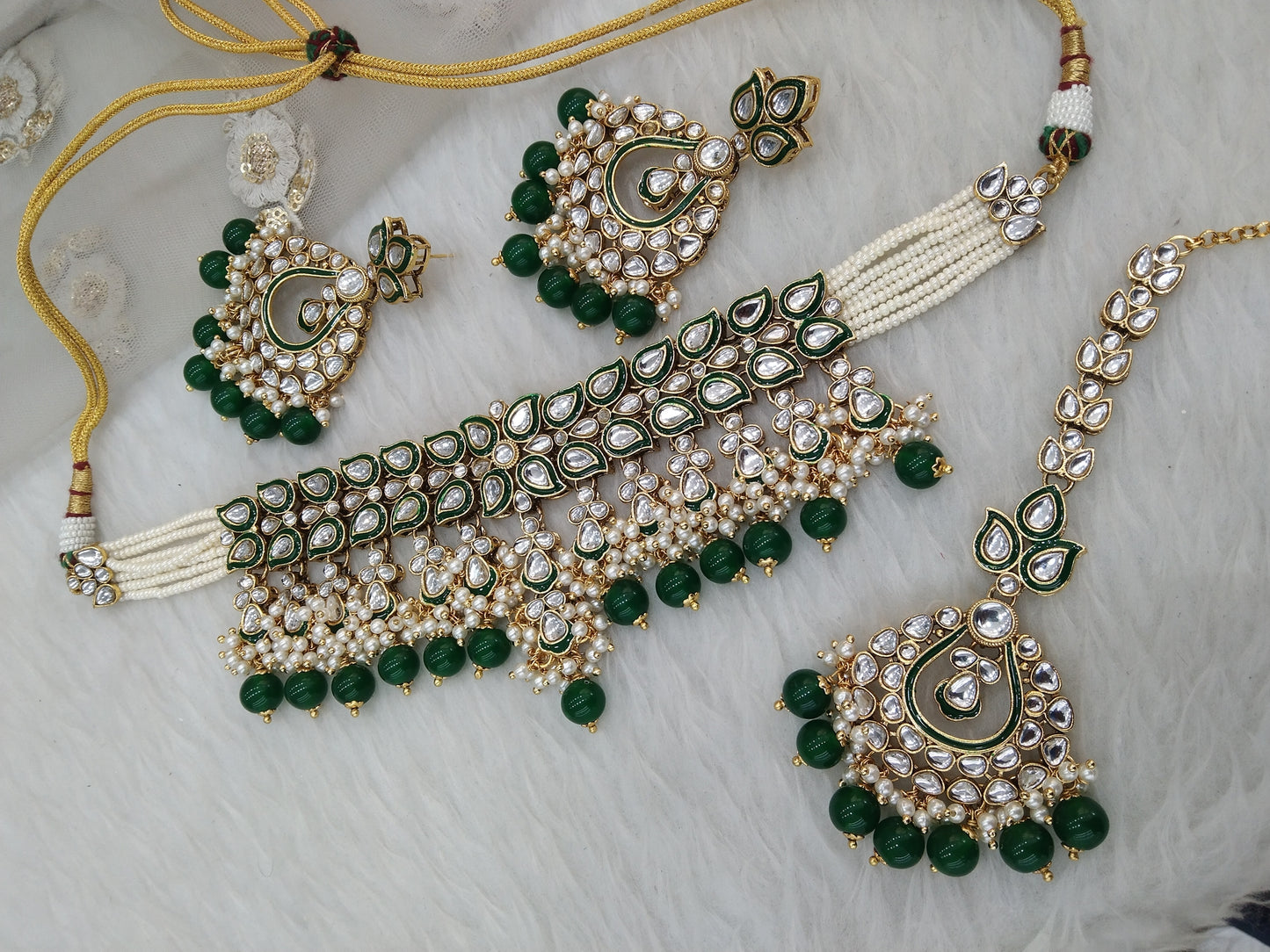 Green Emerald Indian  Jewellery, Kundan Necklace Set Indian Wedding Bridal Ethnic Bridal indian Necklace tiska set
