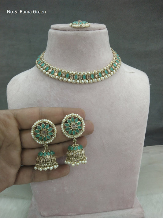 Indian  Jewellery/Antique gold rama green necklace Set//jewellery sitara sets