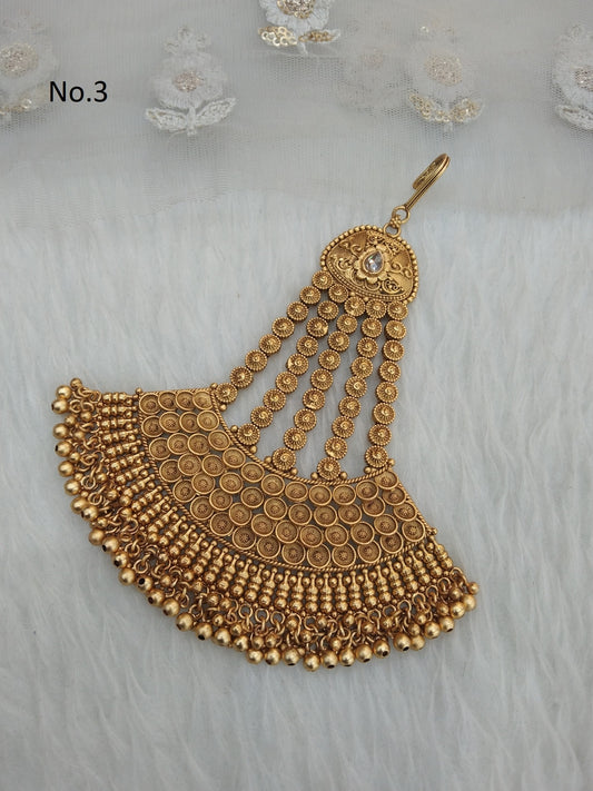 Gold finish Passa Polki Jhumar Jhoomer Headpiece Bridal Passa/Hijab bika tilak Headpiece
