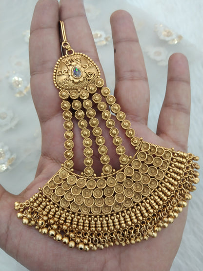 Gold finish Passa Polki Jhumar Jhoomer Headpiece Bridal Passa/Hijab bika tilak Headpiece