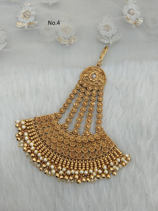 Gold finish Passa Polki Jhumar Jhoomer Headpiece Bridal Passa/Hijab bika tilak Headpiece