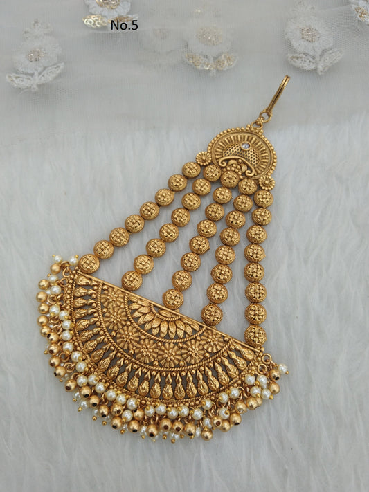 Gold finish Passa Polki Jhumar Jhoomer Headpiece Bridal Passa/Hijab bika tilak Headpiece