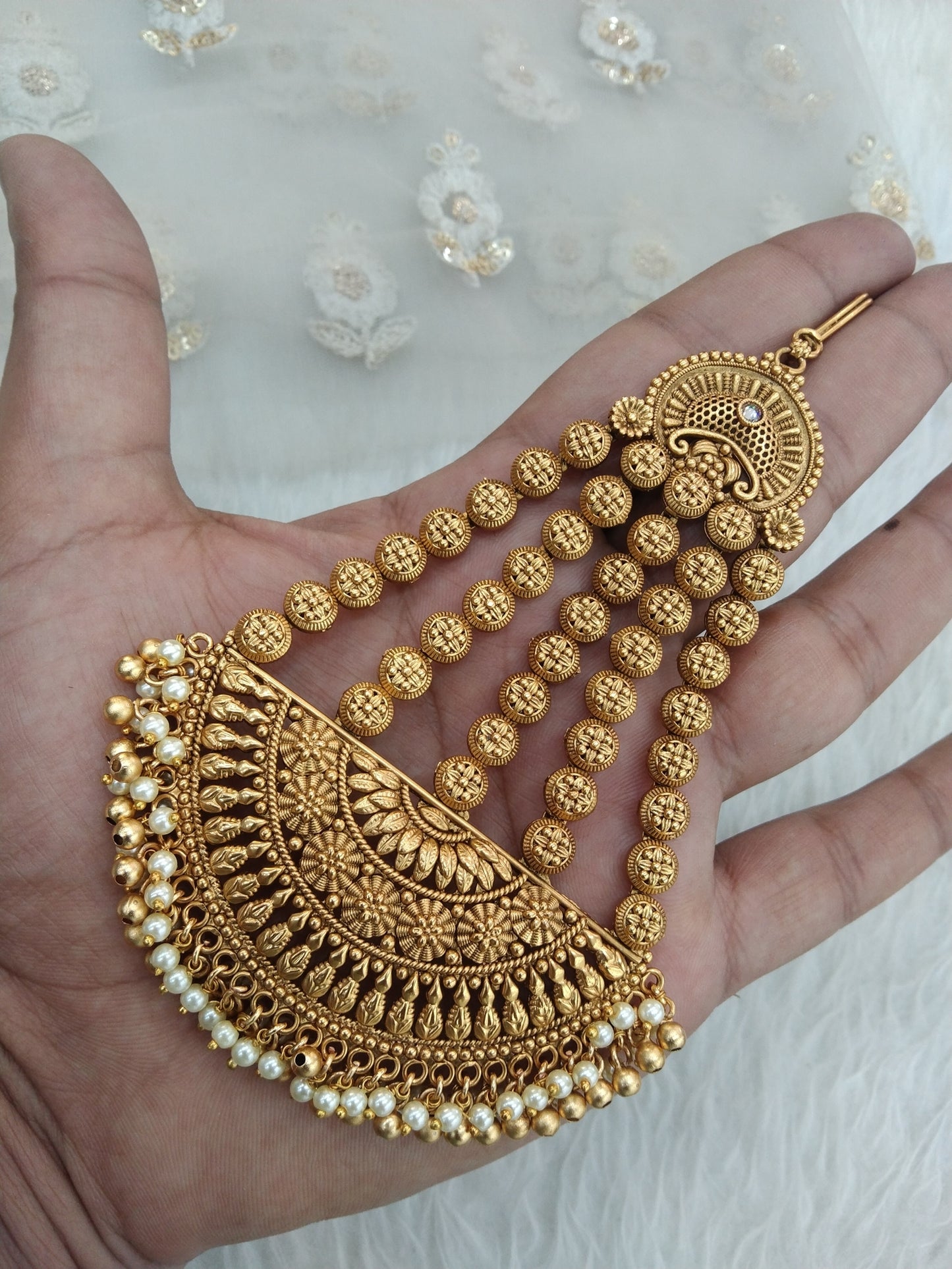 Gold finish Passa Polki Jhumar Jhoomer Headpiece Bridal Passa/Hijab bika tilak Headpiece
