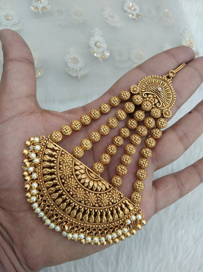 Gold finish Passa Polki Jhumar Jhoomer Headpiece Bridal Passa/Hijab bika tilak Headpiece