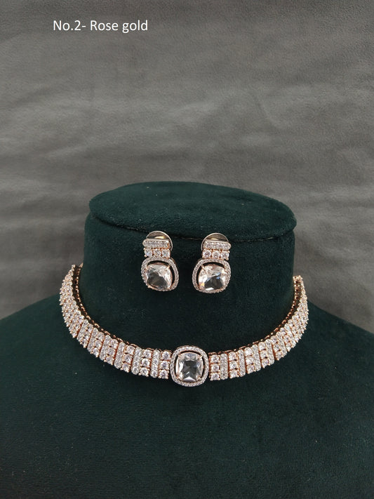 Cubic Zirconia Diamond gold green choker Earrings set, Bridal choker earrings jewellery statement sita necklace set CZ choker