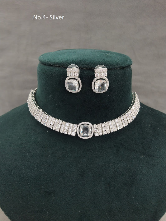 Cubic Zirconia Diamond silver Choker Earrings Sita Set