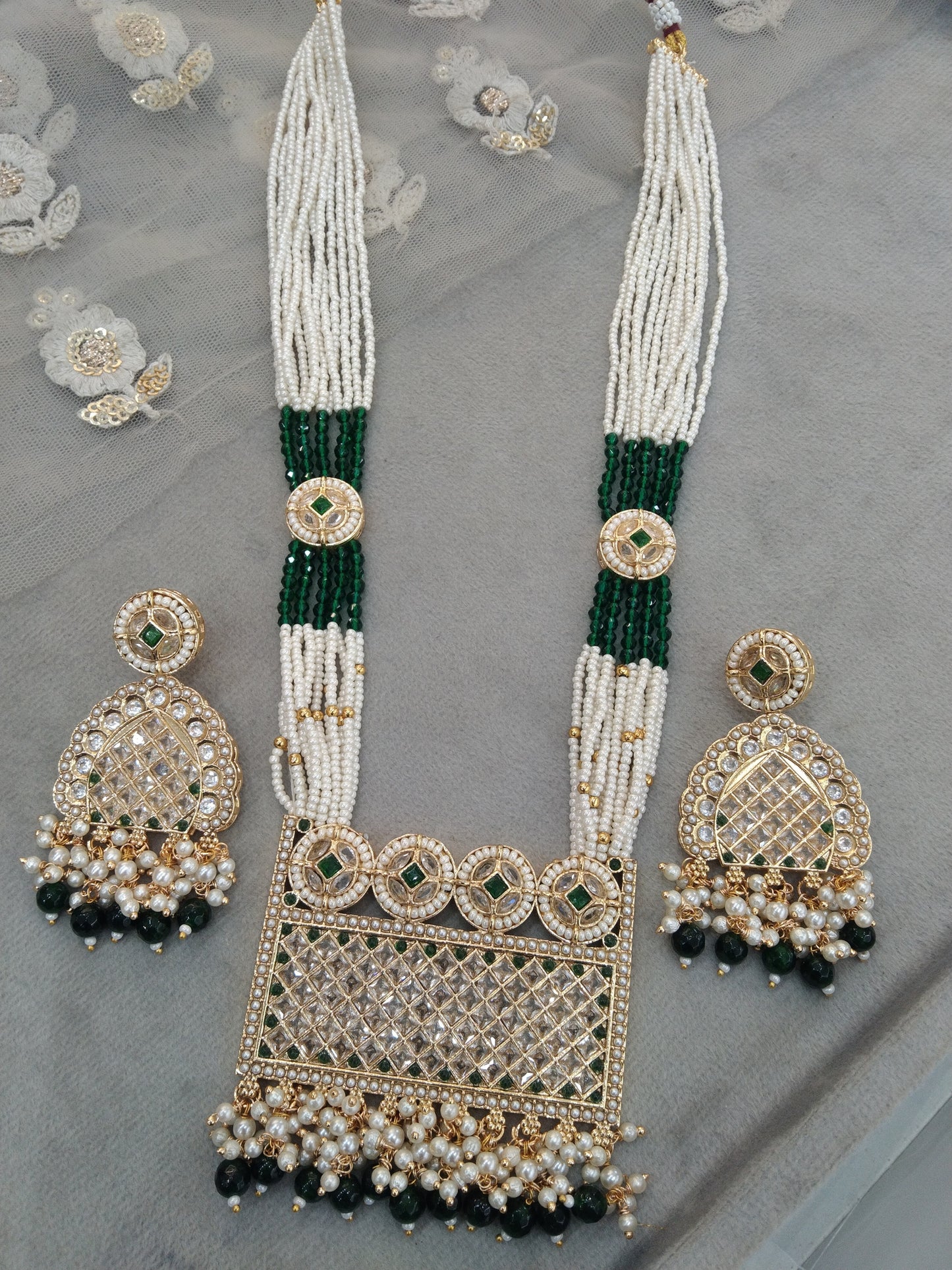 Antique gold green rani Haar Necklace Set/ Indian Jewellery/Long Necklace set