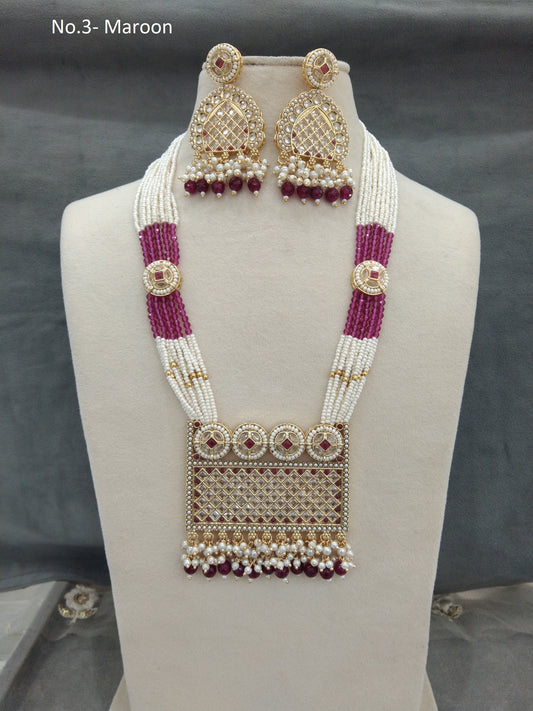 Antik Gold kastanienbraun Rani Haar Halskette Set / Indischer Schmuck / Lange Halskette Set