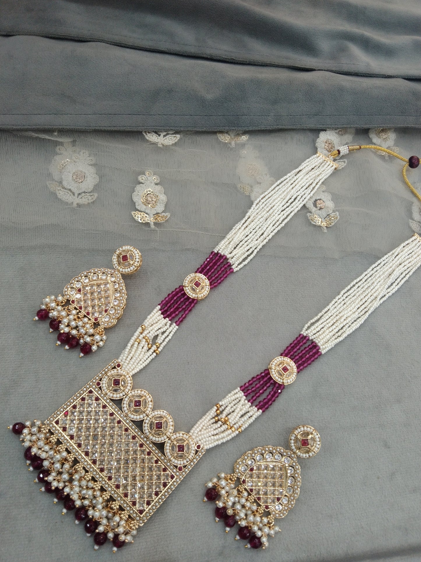 Antique Gold maroon rani Haar Necklace Set/ Indian Jewellery/Long Necklace set