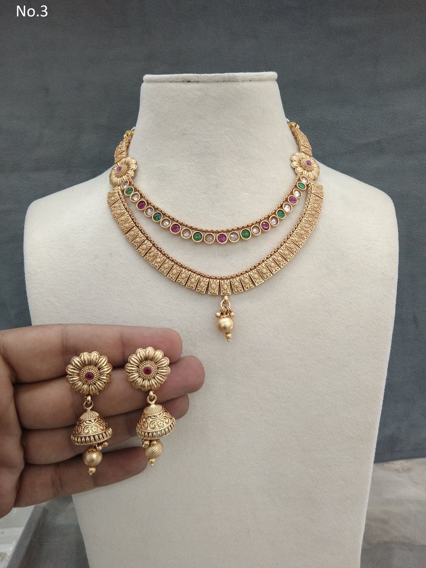 Gold polki necklace set Indian challa Jewellery