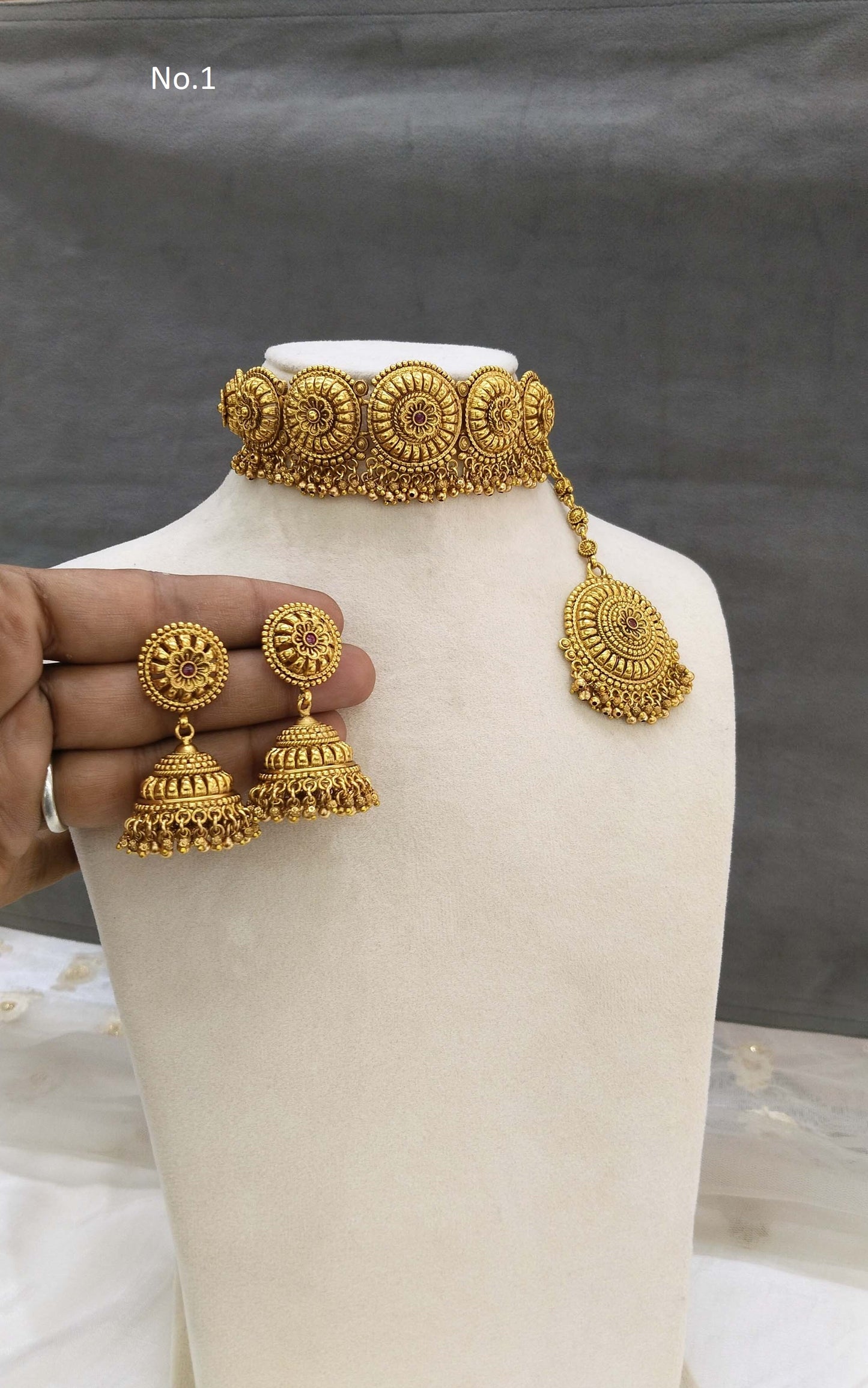 Gold Plat Polki Choker Indian Punjabi jewellery  Selvi Set