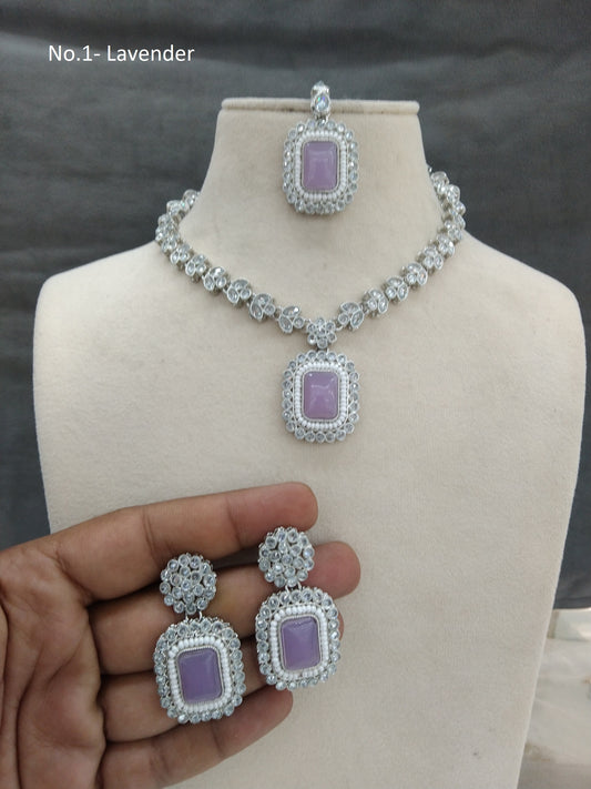 Silver lavender necklace set/ necklace Indian rishi jewellery set