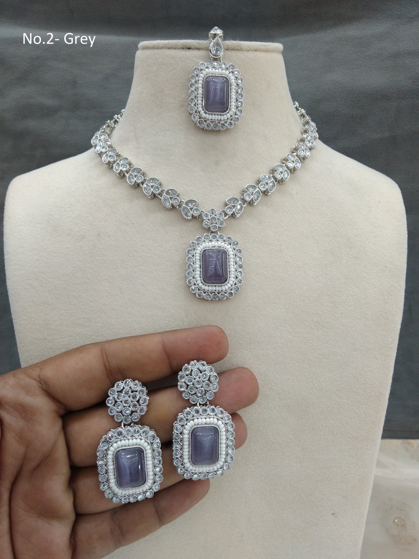 Indian Silver grey necklace set/ necklace Indian rishi jewellery set