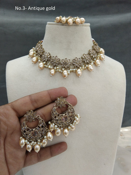 Indian jewellery necklace Set/ dark gold necklace Jewellery set /Indian necklace tiska set