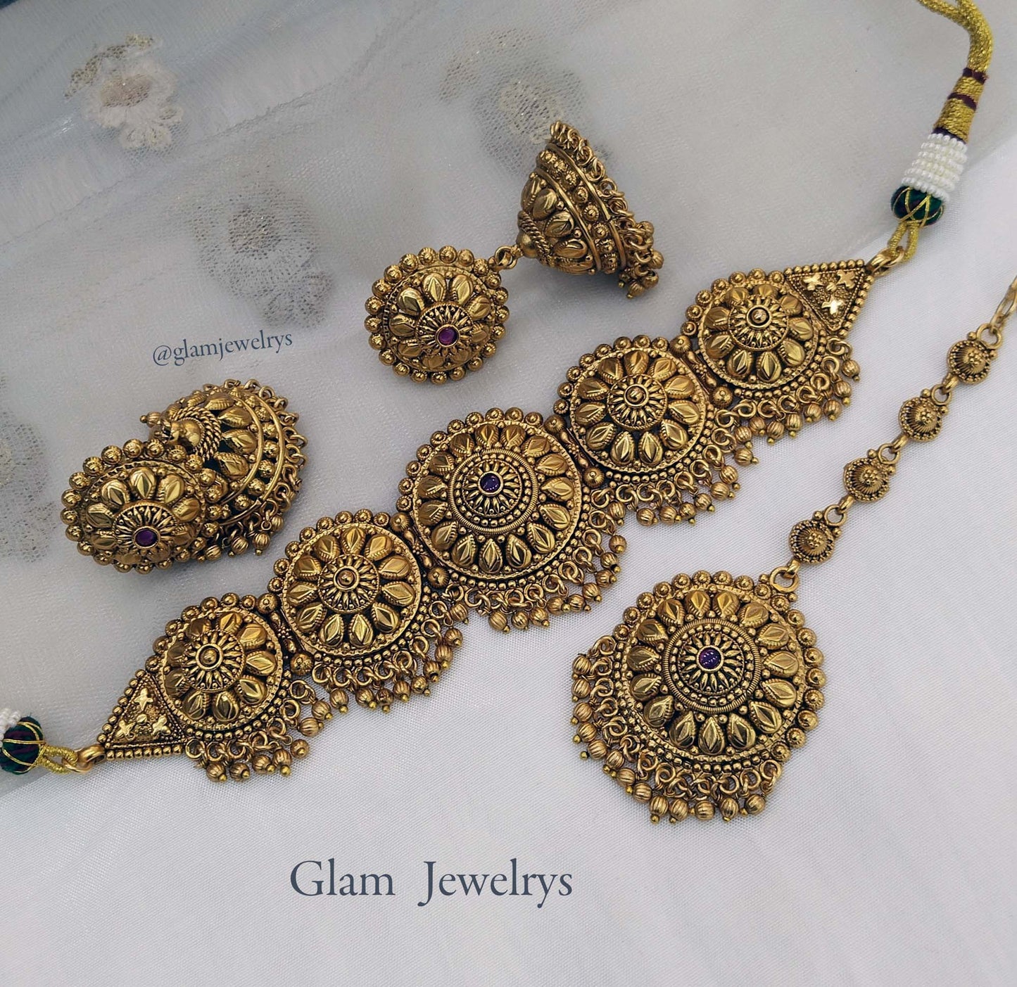 Gold Look Polki Choker Indian Punjabi Style Jewellery Selvi Set