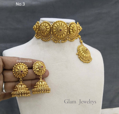 Gold Look Polki Choker Indian Punjabi Style Jewellery Selvi Set