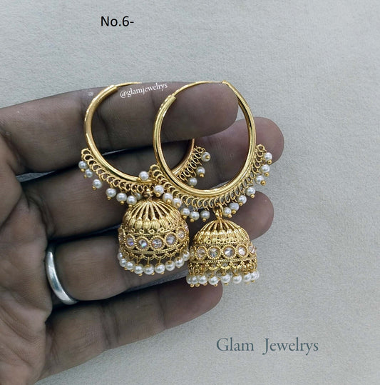 Jhumka Bali Gold Hoop  Earrings/Bollywood Indian Jewelry Jewellery  Jhumka Set/Punjabi Muslim Balli Jhumki