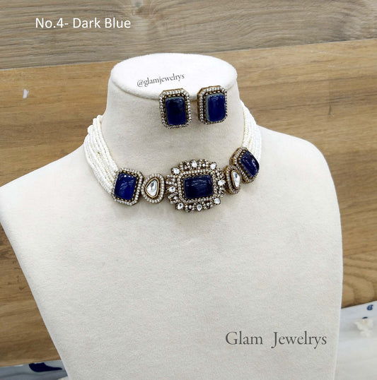 Moissanite Indian  jewellery dark blue kundan choker set/ kundan choker kundan sunita set (Copy) (Copy)