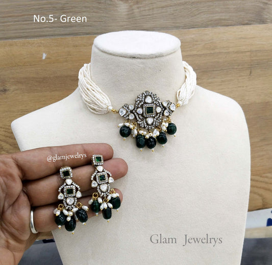 Moissanite Indian  jewellery green kundan choker set/ kundan choker kundan sunita set (Copy) (Copy) (Copy)