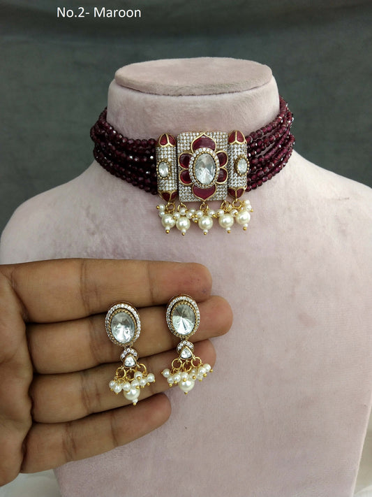 Next To Real Maroon Choker Indian Jewellery Sunita Wedding Set