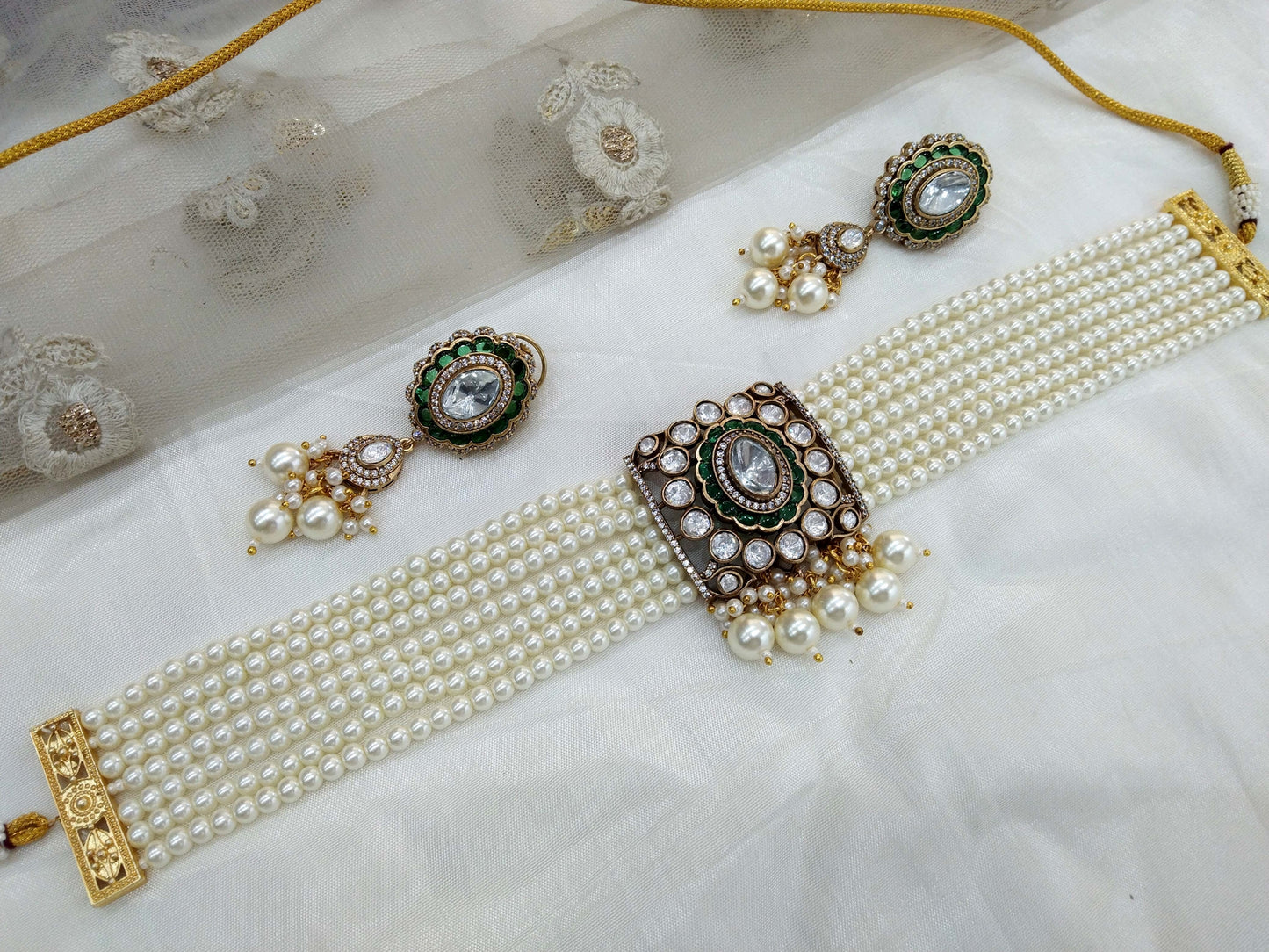 Next To Real white Choker Indian Jewellery Sunita Wedding Set