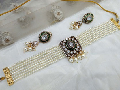 Next To Real white Choker Indian Jewellery Sunita Wedding Set