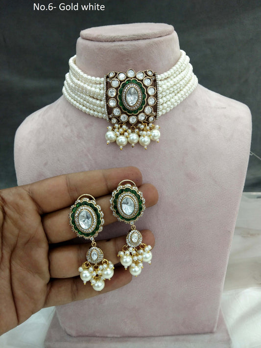 Next To Real white Choker Indian Jewellery Sunita Wedding Set