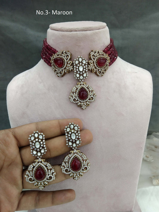 Moissanite maroon Choker Indian Jewellery Sunita Wedding Set
