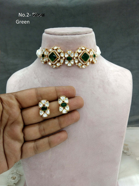 Moissanite  Green Choker Indian Jewellery Sunita Wedding Set