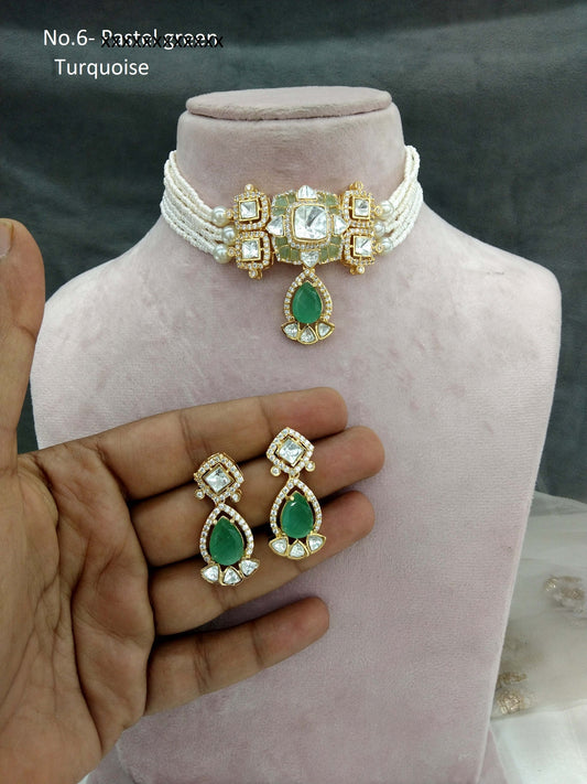 Moissanite Turquoise Choker Indian Jewellery Sunita Wedding Set
