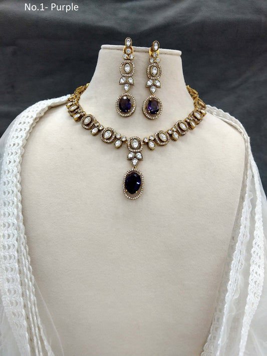 Moissanite kundan Gold Purple necklace Indian Jewellery Shweta Wedding Set