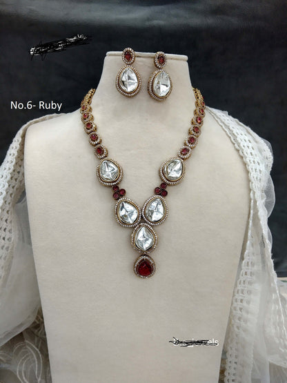 Moissanite kundan Ruby Gold necklace Indian Jewellery Shweta Wedding Set