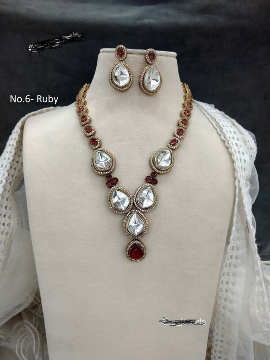 Moissanite kundan Ruby Gold necklace Indian Jewellery Shweta Wedding Set