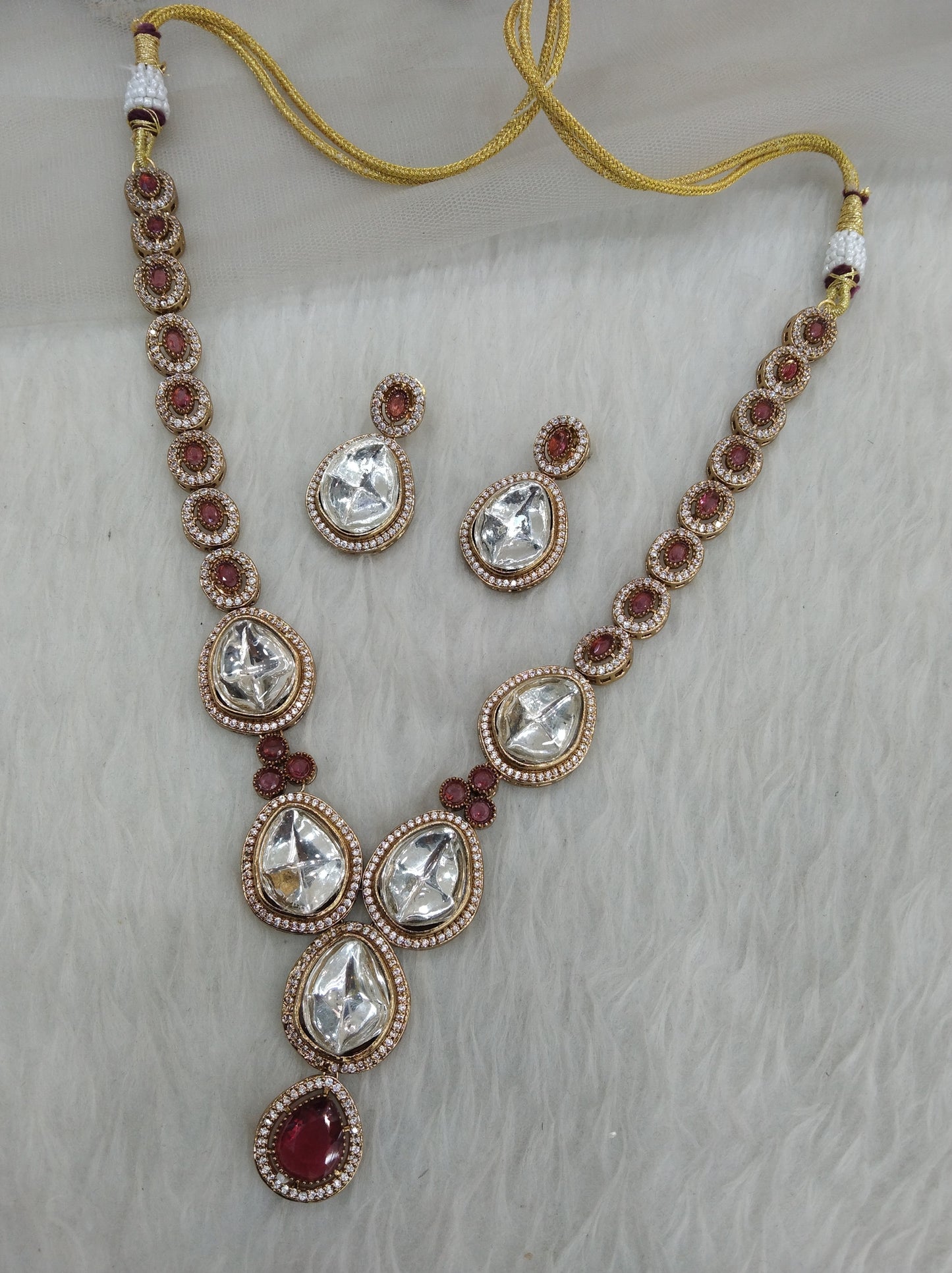 Moissanite kundan Ruby Gold necklace Indian Jewellery Shweta Wedding Set