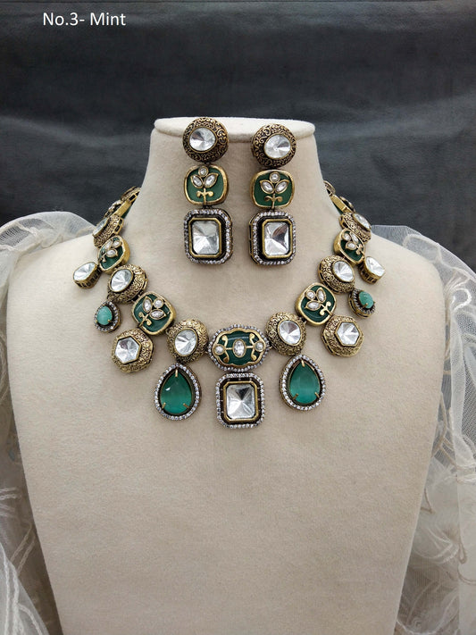 Mint Next To Real Kundan Gold necklace Indian Jewellery Shweta Wedding Set