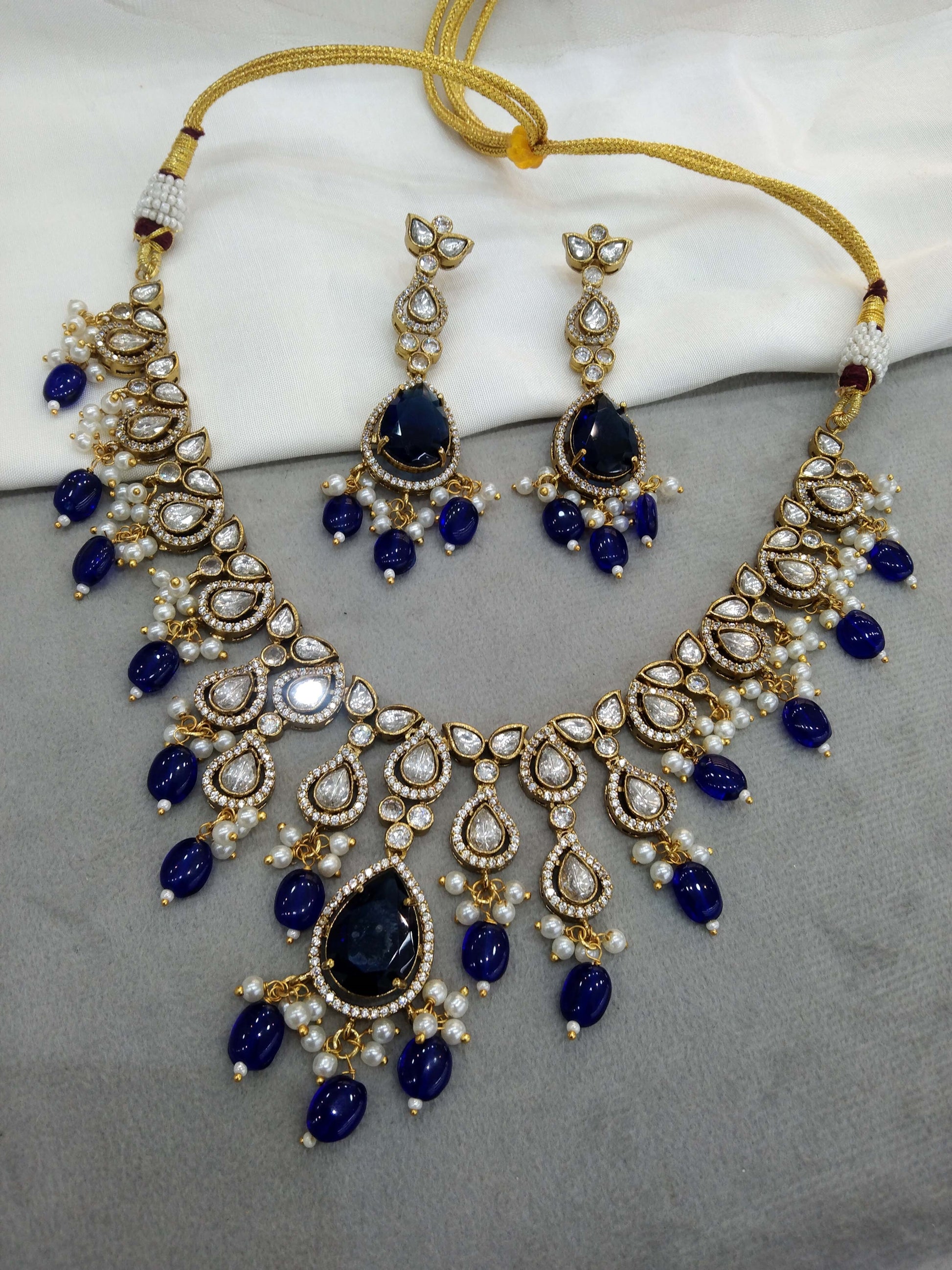 Indian Jewelry Navy Blue Jewelry Sets Online Dark Blue AD Lehenga